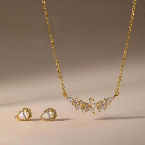 Mosaz Šperky Set, Stud náušnice & náhrdelník, Slza, á, 2 kusy & pro ženy & s drahokamu, více barev na výběr, Prodáno By nastavit