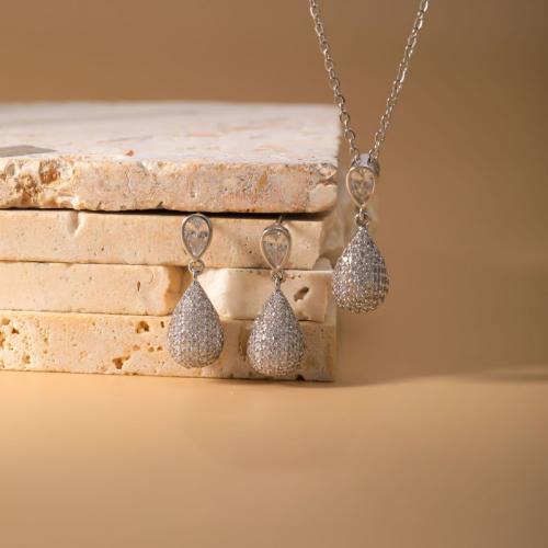 cobre Conjunto de Jóias, Brincos & colar, Lágrima, banhado, 2 peças & para mulher & com strass, vendido por Defina