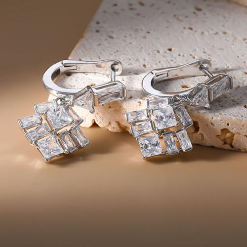 laiton Boucle d'oreille goutte, Motif géométrique, Placage, pavé de micro zircon & pour femme, 15x29mm, Vendu par paire