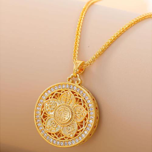 Alliage de cuivre collier, Rond, Placage de couleur d'or, pour femme & avec strass, Longueur Environ 17 pouce, Vendu par PC