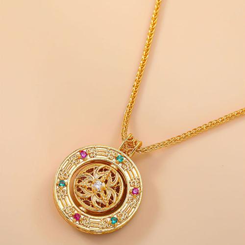 Alliage de cuivre collier, Plat rond, Placage de couleur d'or, pour femme & avec strass, Longueur Environ 17 pouce, Vendu par PC