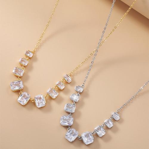 Alliage de cuivre collier, avec 1.6inch chaînes de rallonge, Motif géométrique, Placage, pavé de micro zircon & pour femme, plus de couleurs à choisir, Longueur Environ 15.4 pouce, Vendu par PC