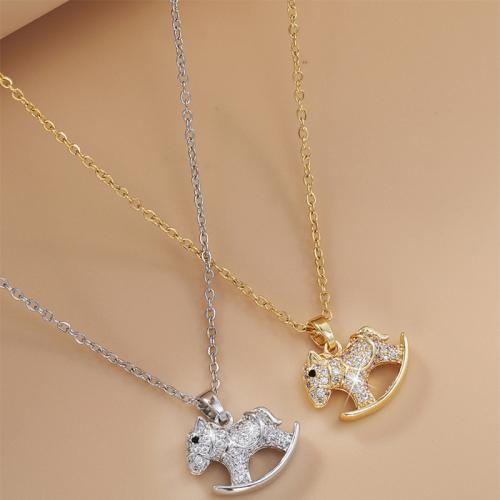 Alliage de cuivre collier, cheval, Placage, pavé de micro zircon & pour femme, plus de couleurs à choisir, Longueur Environ 15.5 pouce, Vendu par PC