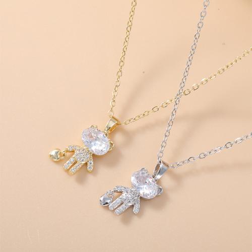 laiton collier, ours, Placage, pavé de micro zircon & pour femme, plus de couleurs à choisir, Longueur Environ 15.4 pouce, Vendu par PC