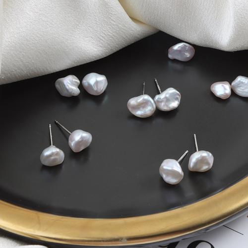 Sladkovodní Pearl náušnice, 925 Sterling Silver, s Sladkovodní Pearl, Baroko, módní šperky, smíšené barvy, 7-8mm, Prodáno By Pair