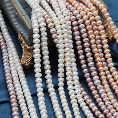 Naturliga sötvattenspärla lösa pärlor, Freshwater Pearl, Flat Round, DIY, fler färger för val, 7-8mm, Såld Per 38 cm Strand