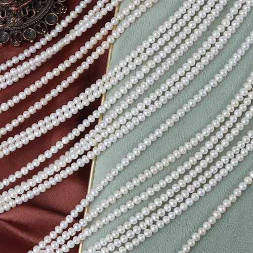 Naturliga sötvattenspärla lösa pärlor, Freshwater Pearl, Något rund, DIY, vit, 3-3.5mm, Såld Per 40 cm Strand