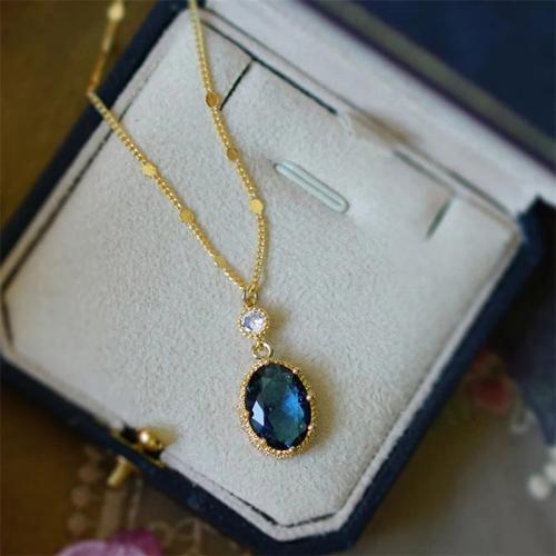 Collier en laiton cubique Zircon Micro Pave, avec verre, Placage, bijoux de mode & pavé de micro zircon & pour femme, Longueur 45 cm, Vendu par PC