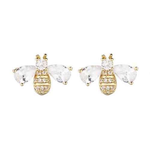 Boucles d'oreilles en laiton zircon cubique pavent, abeille, Placage, bijoux de mode & pavé de micro zircon & pour femme, Vendu par paire