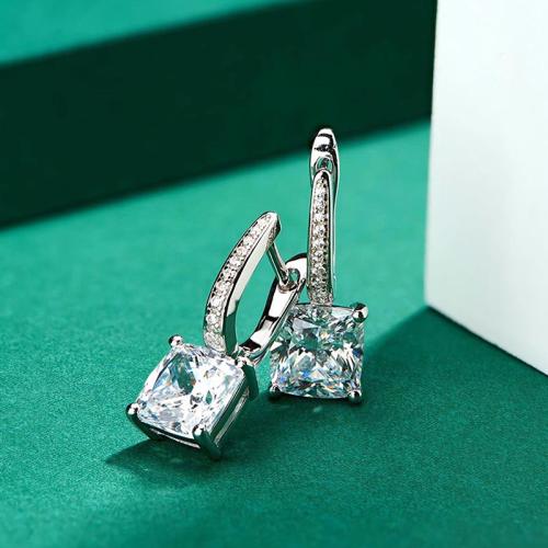 Boucles d'oreilles en laiton zircon cubique pavent, Carré, Placage, bijoux de mode & pavé de micro zircon & pour femme, Vendu par paire