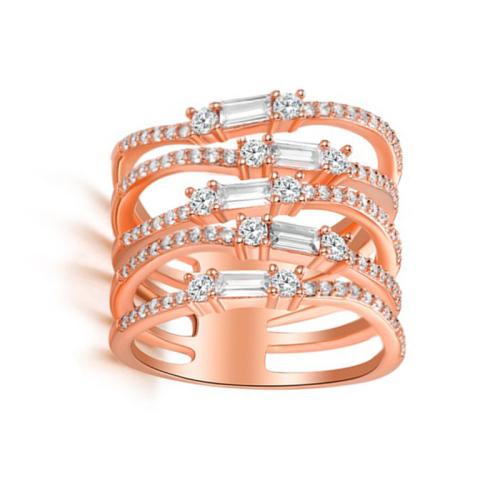 Krychlový Circonia Micro vydláždit mosazný prsten, Mosaz, vícevrstvá & různé velikosti pro výběr & micro vydláždit kubické zirkony & pro ženy, růže zlatá barva, Prodáno By PC