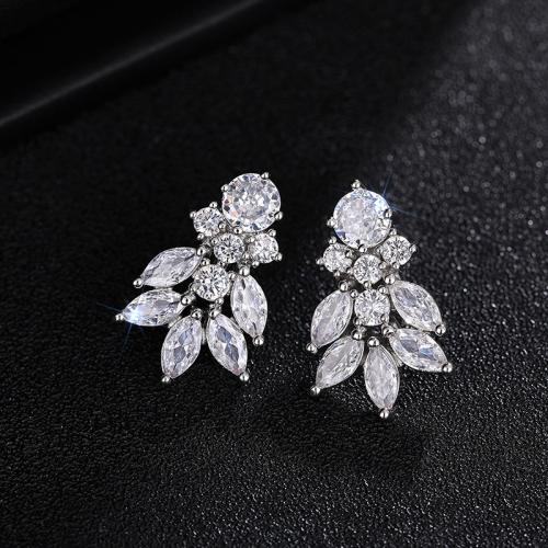 Boucles d'oreilles en laiton zircon cubique pavent, Placage, bijoux de mode & pavé de micro zircon & pour femme, plus de couleurs à choisir, Vendu par paire