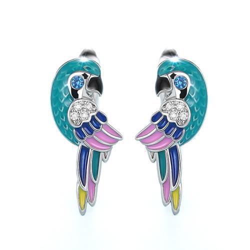 Boucles d'oreilles en laiton zircon cubique pavent, perroquetperruche, Placage, pavé de micro zircon & pour femme & émail, Vendu par paire