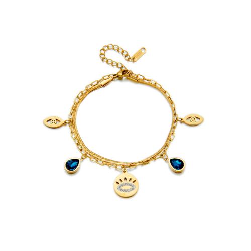 Bracelet d'acier titane, Placage, Double couche & pour femme & avec strass & creux, doré, Vendu par PC