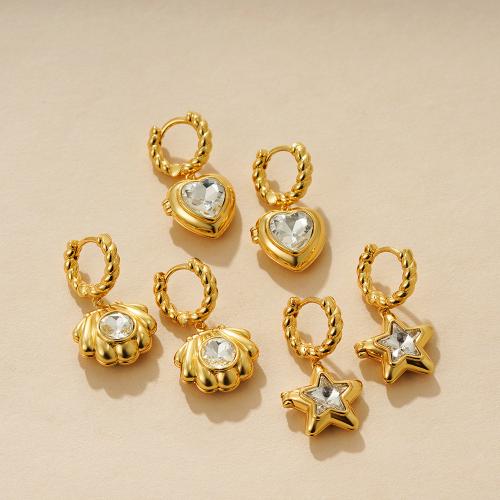 Boucle d'oreille strass, laiton, Plaqué or 18K, styles différents pour le choix & pour femme & avec strass, Vendu par paire