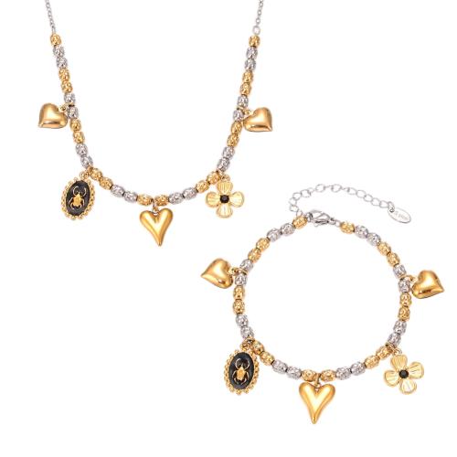 Enamel Stainless Steel Jewelry Set 304 Stainless Steel plated & for woman & with rhinestone Sold By PC