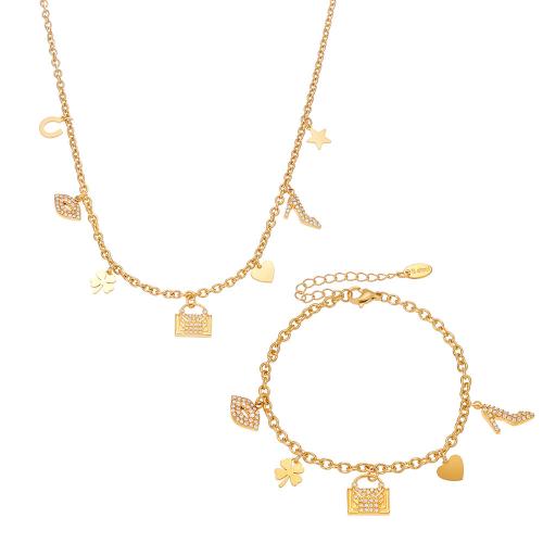 Cubic Zirconia Stainless Steel smycken, 304 rostfritt stål, plated, mode smycken & micro bana cubic zirconia & för kvinna, gyllene, Säljs av PC