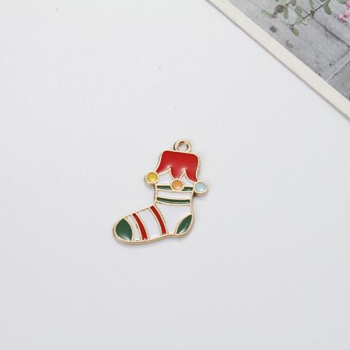 Zink Alloy Christmas Hängen, Julen Boot, guldfärg pläterade, DIY & emalj, blandade färger, 22.65x15.31x1.28mm, Innerdiameter:Ca 1.6mm, Säljs av PC