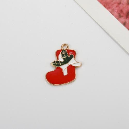 Zink Alloy Christmas Hängen, Julen Boot, guldfärg pläterade, DIY & emalj, blandade färger, 22.40x16x1.80mm, Innerdiameter:Ca 2mm, Säljs av PC