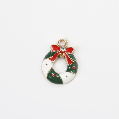 Zink Alloy Christmas Hängen, Julkrans, guldfärg pläterade, DIY & emalj & med strass, blandade färger, 18.80x15.40x2.80mm, Säljs av PC