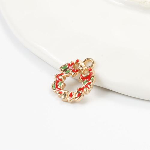 Zink Alloy Christmas Hängen, Julkrans, guldfärg pläterade, DIY & emalj, blandade färger, 16x13.50x2.80mm, Säljs av PC