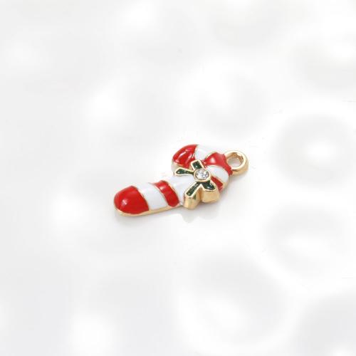 Zink Alloy Christmas Hängen, Julgodisrotting, guldfärg pläterade, DIY & emalj & med strass, blandade färger, 20x10x3.70mm, Säljs av PC