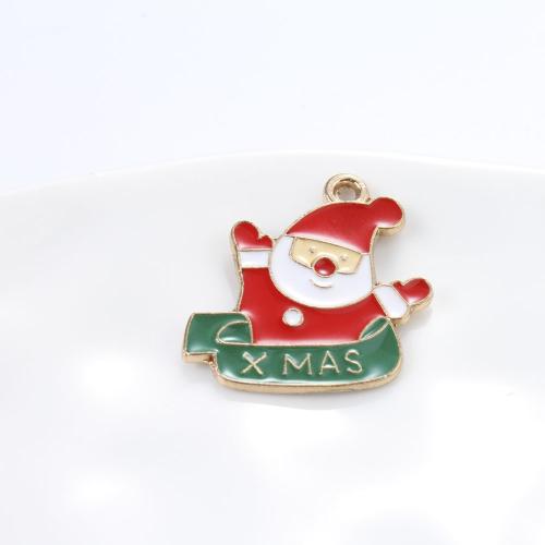 Zink Alloy Christmas Hängen, JULTOMTEN, guldfärg pläterade, DIY & emalj, blandade färger, 24x23.60x1.30mm, Säljs av PC