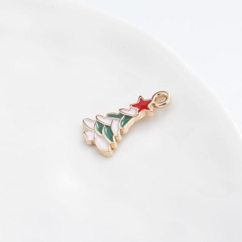 Zink Alloy Christmas Hängen, Julgran, guldfärg pläterade, DIY & emalj, blandade färger, 20x12x2.10mm, Säljs av PC