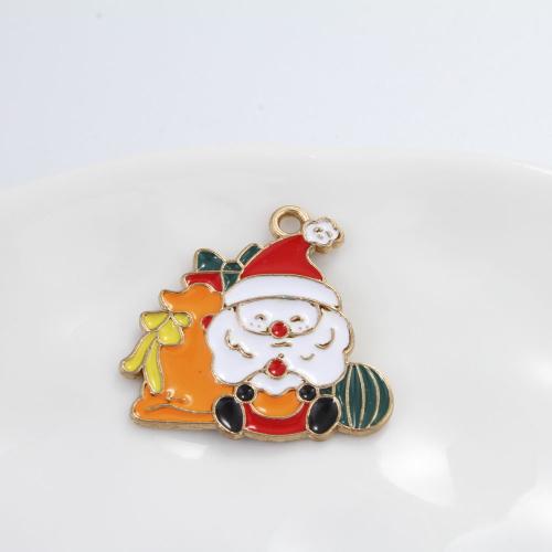 Zink Alloy Christmas Hängen, JULTOMTEN, guldfärg pläterade, DIY & emalj, blandade färger, 25x26x1.20mm, Säljs av PC