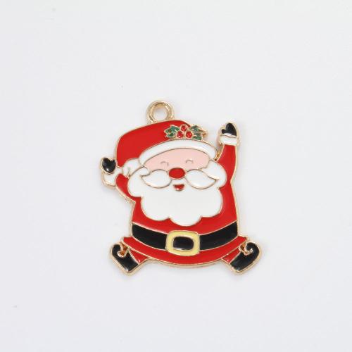 Zink Alloy Christmas Hängen, JULTOMTEN, guldfärg pläterade, DIY & emalj, blandade färger, 22x23x1.20mm, Säljs av PC