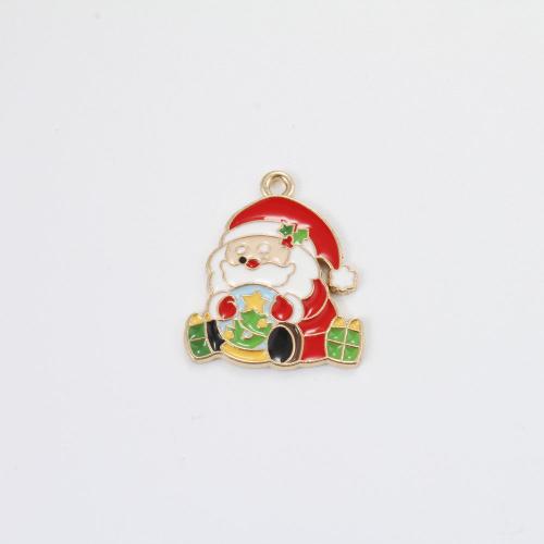 Zink Alloy Christmas Hängen, JULTOMTEN, guldfärg pläterade, DIY & emalj, blandade färger, 26.70x23x1.20mm, Säljs av PC