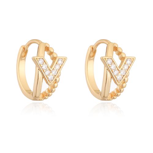 Boucles d'oreilles en laiton zircon cubique pavent, Placage, pavé de micro zircon & pour femme & creux, plus de couleurs à choisir, Vendu par paire