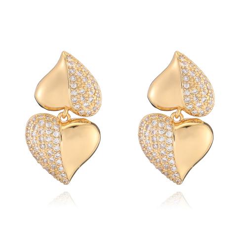 Boucles d'oreilles en laiton zircon cubique pavent, coeur, Placage, bijoux de mode & pavé de micro zircon & pour femme, plus de couleurs à choisir, Vendu par paire