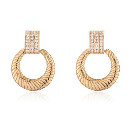 Boucles d'oreilles en laiton zircon cubique pavent, Rond, Placage, pavé de micro zircon & pour femme & creux, plus de couleurs à choisir, Vendu par paire