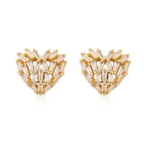 Boucles d'oreilles en laiton zircon cubique pavent, coeur, Plaqué or 18K, styles différents pour le choix & pavé de micro zircon & pour femme, Vendu par paire