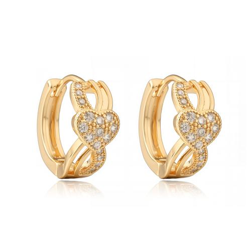 Boucles d'oreilles en laiton zircon cubique pavent, coeur, Placage, pavé de micro zircon & pour femme & creux, plus de couleurs à choisir, Vendu par paire