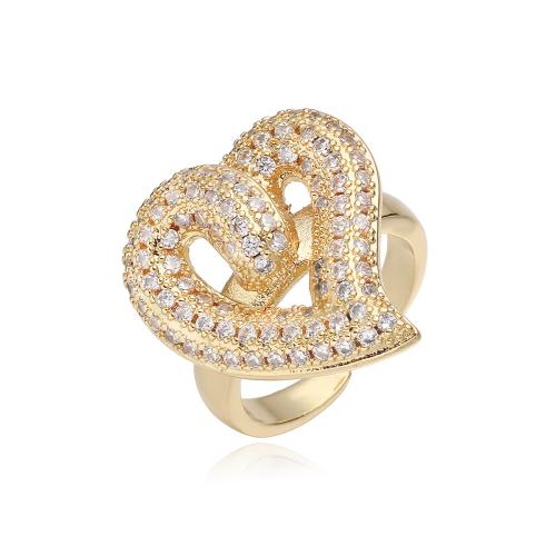 Krychlový Circonia Micro vydláždit mosazný prsten, Mosaz, Srdce, 18K pozlacené, různé styly pro výběr & micro vydláždit kubické zirkony & pro ženy, Prodáno By PC