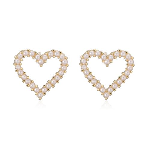 Boucles d'oreilles en laiton zircon cubique pavent, coeur, Plaqué or 18K, styles différents pour le choix & pavé de micro zircon & pour femme & creux, Vendu par paire