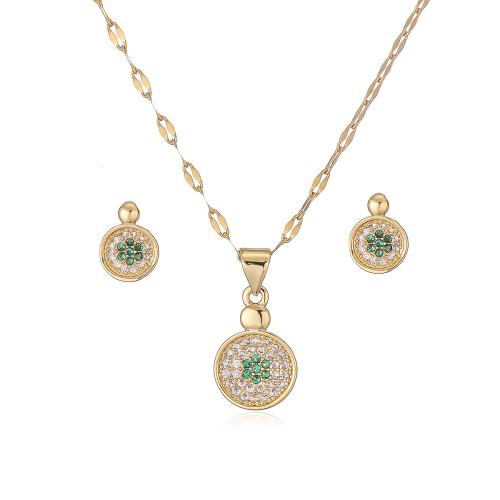 Zircon cubique Micro Pave parures de bijoux en laiton, Rond, Plaqué or 18K, styles différents pour le choix & pavé de micro zircon & pour femme, Vendu par PC