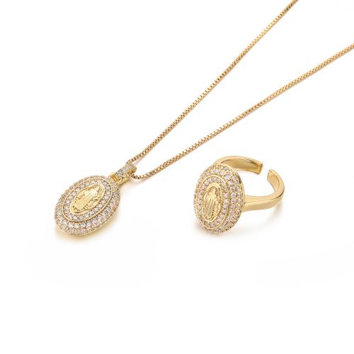 Zircon cubique Micro Pave parures de bijoux en laiton, Vierge Marie, Plaqué d'or, styles différents pour le choix & pavé de micro zircon & pour femme, Vendu par PC