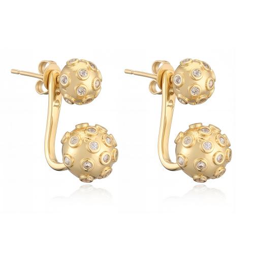 Boucles d'oreilles en laiton zircon cubique pavent, Plaqué d'or, bijoux de mode & pavé de micro zircon & pour femme, Vendu par paire