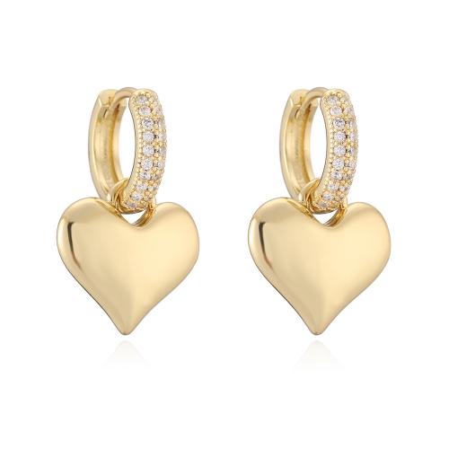 Boucles d'oreilles en laiton zircon cubique pavent, coeur, Plaqué d'or, styles différents pour le choix & pavé de micro zircon & pour femme, Vendu par paire