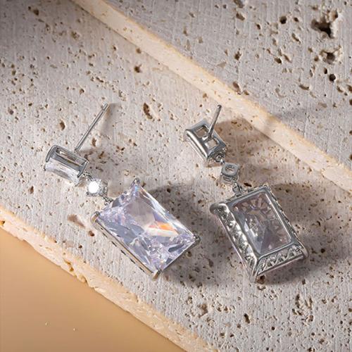 laiton Boucle d'oreille goutte, Motif géométrique, Placage, pavé de micro zircon & pour femme, 11x29mm, Vendu par paire