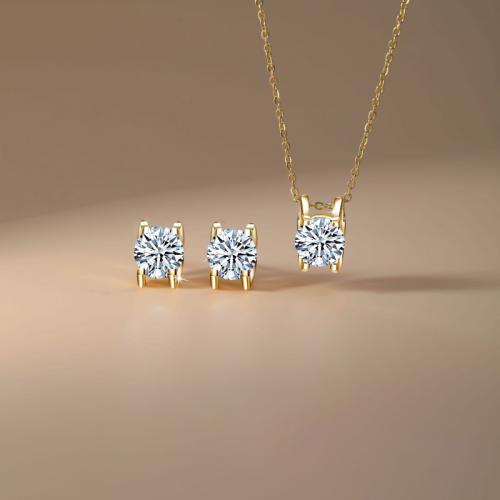laiton parure de bijoux, Boucle d’oreille stud & collier, Placage, 2 pièces & pour femme & avec zircone cubique, plus de couleurs à choisir, Vendu par fixé