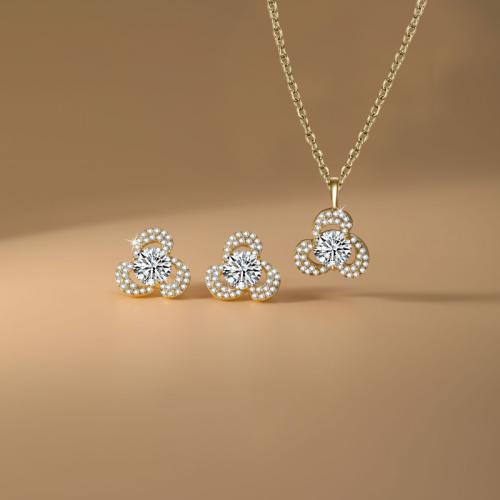 laiton parure de bijoux, Boucle d’oreille stud & collier, Placage, 2 pièces & pavé de micro zircon & pour femme, plus de couleurs à choisir, Vendu par fixé