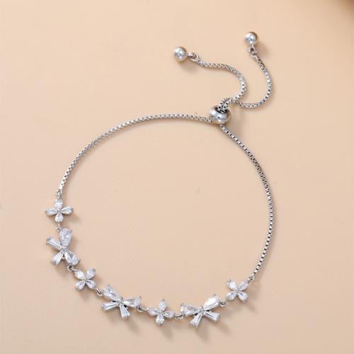 laiton bracelet, papillon, Placage, réglable & chaîne de boîte & pavé de micro zircon & pour femme, plus de couleurs à choisir, Longueur Environ 6-9 pouce, Vendu par PC