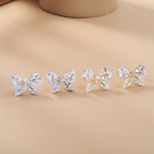 laiton boucle d oreille dormeuse, Noeud papillon, Placage, pavé de micro zircon & pour femme, plus de couleurs à choisir, 10x13.50mm, Vendu par PC