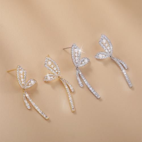 laiton Boucle d'oreille goutte, avec perle de plastique, Placage, pavé de micro zircon & pour femme, plus de couleurs à choisir, 12x40.50mm, Vendu par PC