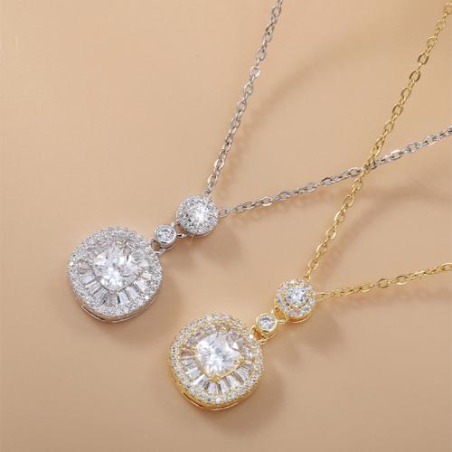 laiton collier, avec 1.6inch chaînes de rallonge, cadre, Placage, chaîne ovale & pavé de micro zircon & pour femme, plus de couleurs à choisir, Longueur Environ 15.4 pouce, Vendu par PC