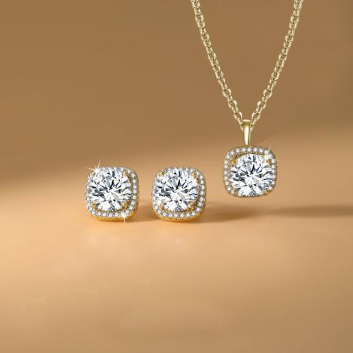 laiton parure de bijoux, Boucle d’oreille stud & collier, cadre, Placage, 2 pièces & pavé de micro zircon & pour femme, plus de couleurs à choisir, Vendu par fixé